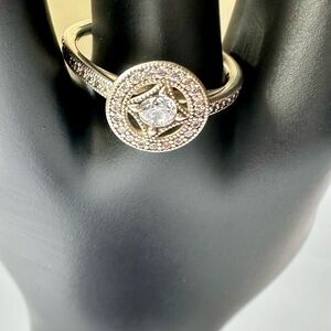 Pandora Sterling Silver CZ Statement Ring Size 9 – Pavé Halo Style